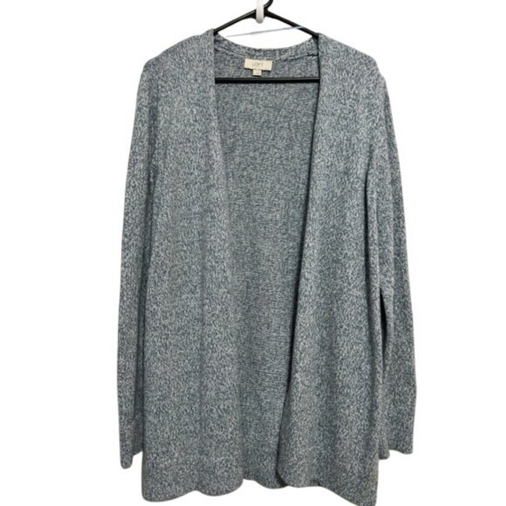 Loft Outlet Womens Open Front Cardigan Sweater Size L Gray Knit Cotton Blend